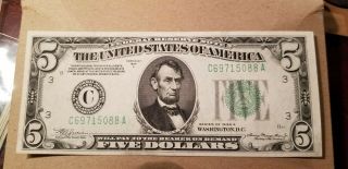 $5 1934 A Philadelphia Federal Reserve Note Dark Green Seal Gem Unc.