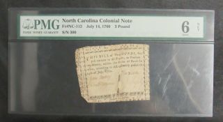 North Carolina Colonial Note 3 Pound Fr Nc - 112 Pmg 6 Good