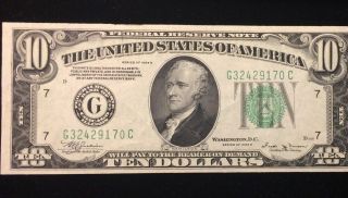 1934 - B $10 Frn Federal Reserve Chicago.  Fr 2007 G.  “ch.  Cu.  ”
