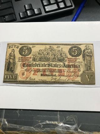 1861 $5 Csa - Contemporary Counterfeit Note (ct - 31 - 245d - 1)