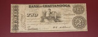 1863 $2 The Bank Of Chattanooga Tennessee Note American Civil War