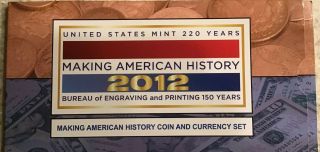 2012 Bep Making American History Coin & Currency Set $1 American Eagle & $5 Note
