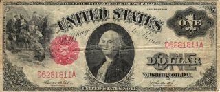1917 Us Note $1 Legal Tender One Dollar Fr.  36 Large Size Sawhorse Note