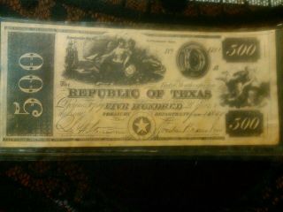 $500 Bill Republic Of Texas 1840