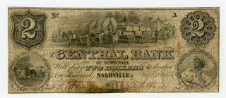 1855 $2 The Central Bank - Nashville,  Tennessee Note
