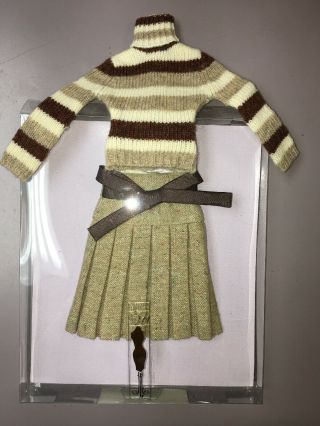 Tonner Tyler Wentworth Boxpleat Tweed Skirt Tan And Sweater Outfit,
