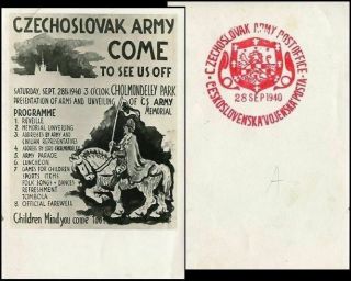 Cv009 Czechoslovak Forces In Great Britain Invitation For Presentation Card 1940