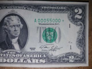1976 $2 Dollar Bill STAR Note VERY LOW NUMBER A 00055000 3