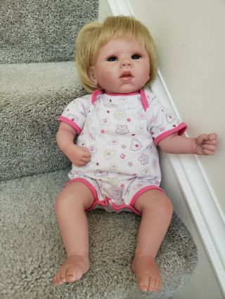 Adorable Deefelee Faga Baby Doll 18 " Blonde Hair & Blue Eyes Reborn Realistic