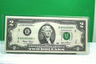 2003 Us $2 Dollar Federal Reserve Star Note Low Serial Number
