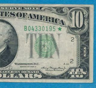$10.  1934 - A Star York District Federal Reserve Note Choice Vf