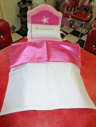 Official American Girl Doll Pink Fold Up Bed Sofa Hotel Set Pillow Blanket
