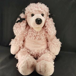 Build A Bear Workshop Pink French Poodle 19 " Plush Dog Stuffed Animal Black Bows