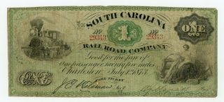 1873 $1 The South Carolina Rail Road Company " Fare Ticket " Note W/ Train