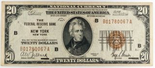 1929 Twenty Dollar $20 National Currency Bank Note York