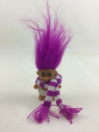 Vintage Russ Berrie Baby Trolls 2 " Purple Hair Mini Troll Doll With Diaper Scarf