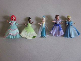 Group Of 5 Disney Princess Polly Pocket Dolls Ariel Elsa Belle Tiana Cinder