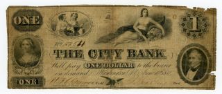 1852 $1 The City Bank - Washington,  D.  C.  Note