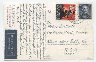 1953 Germany 694 And 695 On Postcard To Usa [y2371]