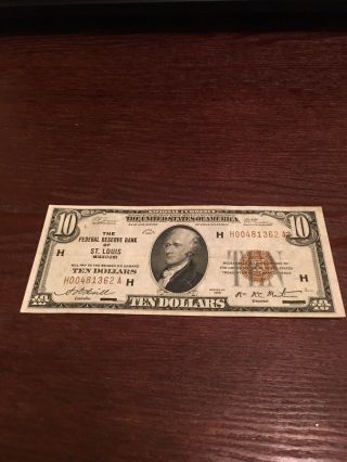 1929 10 Dollar Bill St.  Louis Missouri
