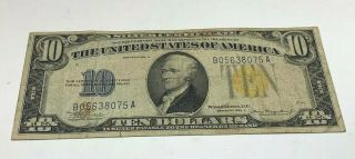 1934 A $10 Silver Certificate Yellow Seal Bank Note North Africa