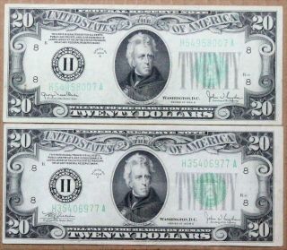 (2) 1934 - C & D $20 Federal Reserve Notes St Louis Xf Pair