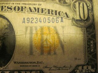 1934A Series Ten Dollar Silver Certificate Yellow Seal North Africa Circulated 3