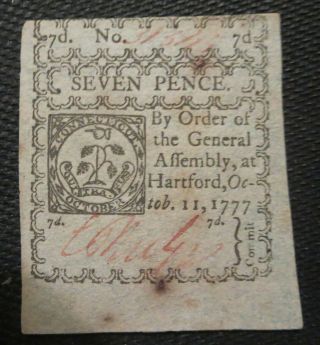 Connecticut Colonial Currency October 11,  1777 - Seven Pence