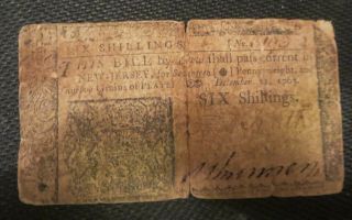 Jersey Colonial Currency December 31,  1763 - Six Shillings
