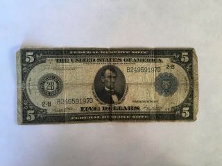 Series 1914 U.  S.  $5 Dollar Federal Reserve Note - Circulated.  York.