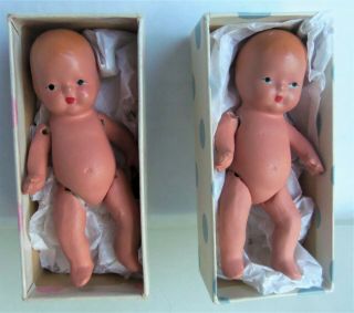 2 Small 3.  5 " Nancy Ann Story Book Baby Dolls,  Bisque,  Boxes,  Starfish Hands