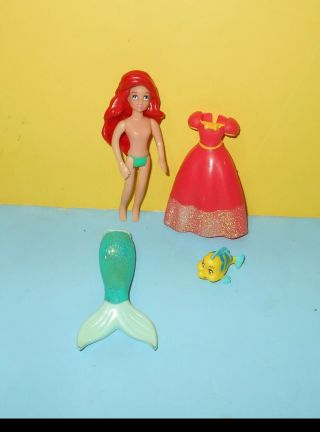 Polly Pocket Disney Little Mermaid Princess Ariel With Rubber Tail & Flounder