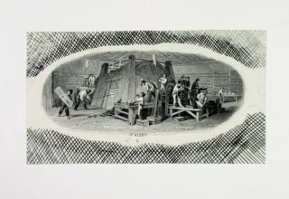 Abn Proof Vignette " Group Of Glassblowers " 1840s - 1860s Intaglio Cu Black Abn