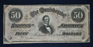 1864 Confederate States Of America $50 Fifty Dollar Note 3 Series 31428