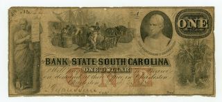 1855 $1 The Bank Of The State Of South Carolina Note