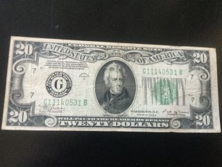 1934 $20 Twenty Dollar Federal Reserve Note G Chicago
