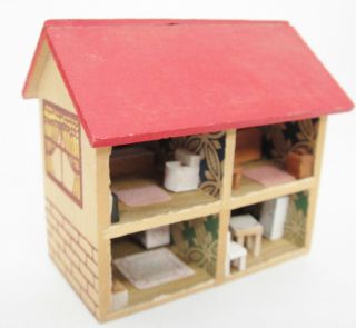 Dollhouse Miniature Wooden Toy Dollhouse With Four Rooms And Attached Furniture