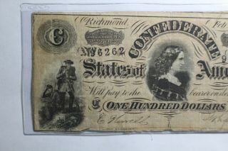 1864 Confederate States of America $100 Note CSA 3