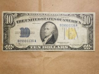 1934 A North Africa $10 Silver Certificate Wwii War Relic Fr 2309 B/a Block Vf