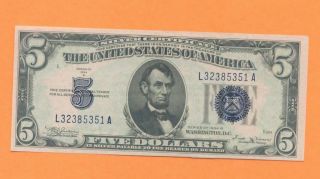 1934 B Five Dollar Silver Certificate Bill Real Cd.  Vf L32385351a