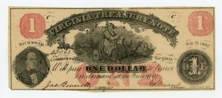 July 21,  1862 Cr.  17 $1 Virginia Treasury Note - Civil War Era