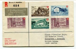 Switzerland 1949 Semi Postal Issue Set - Registered Fdc Cover To British Guiana