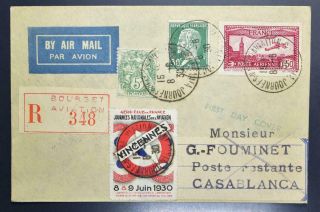 France To Morocco 1930 Vincennes Aviation Meeting Label On Airmail Cover/fdc To