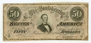 1864 T - 66 $50 The Confederate States Of America Note - Civil War Era