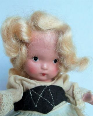 Bisque 5 " Nancy Ann Story Book Dutch Judy Ann Doll,  Pudgy Tummy,  Molded Sock Box