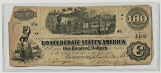 1862 Confederate States Of America One Hundred Dollar Note