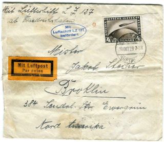Germany 1928 4rm Zeppelin On Graf Zeppelin Lz 127 Cover To Usa