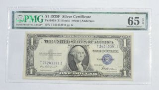 $1 1935 - F Silver Certificate Pmg 65 Epq Gem,  Fr 1615 (ti Block) 702