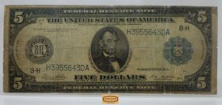 Fr.  875 1914 St.  Louis Large Federal Reserve Note $5,  Hole,  Tears - 17227