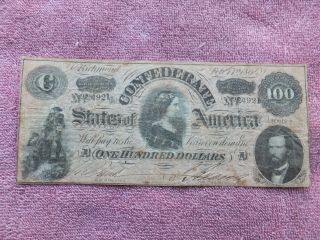 1864 100 T - 65 Confederate Currency Csa Civil War Note Circulated